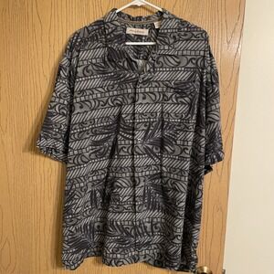 Tommy Bahama Silk Shirt Men's XXL Green Palm Leaves Short Sleeve Button Down